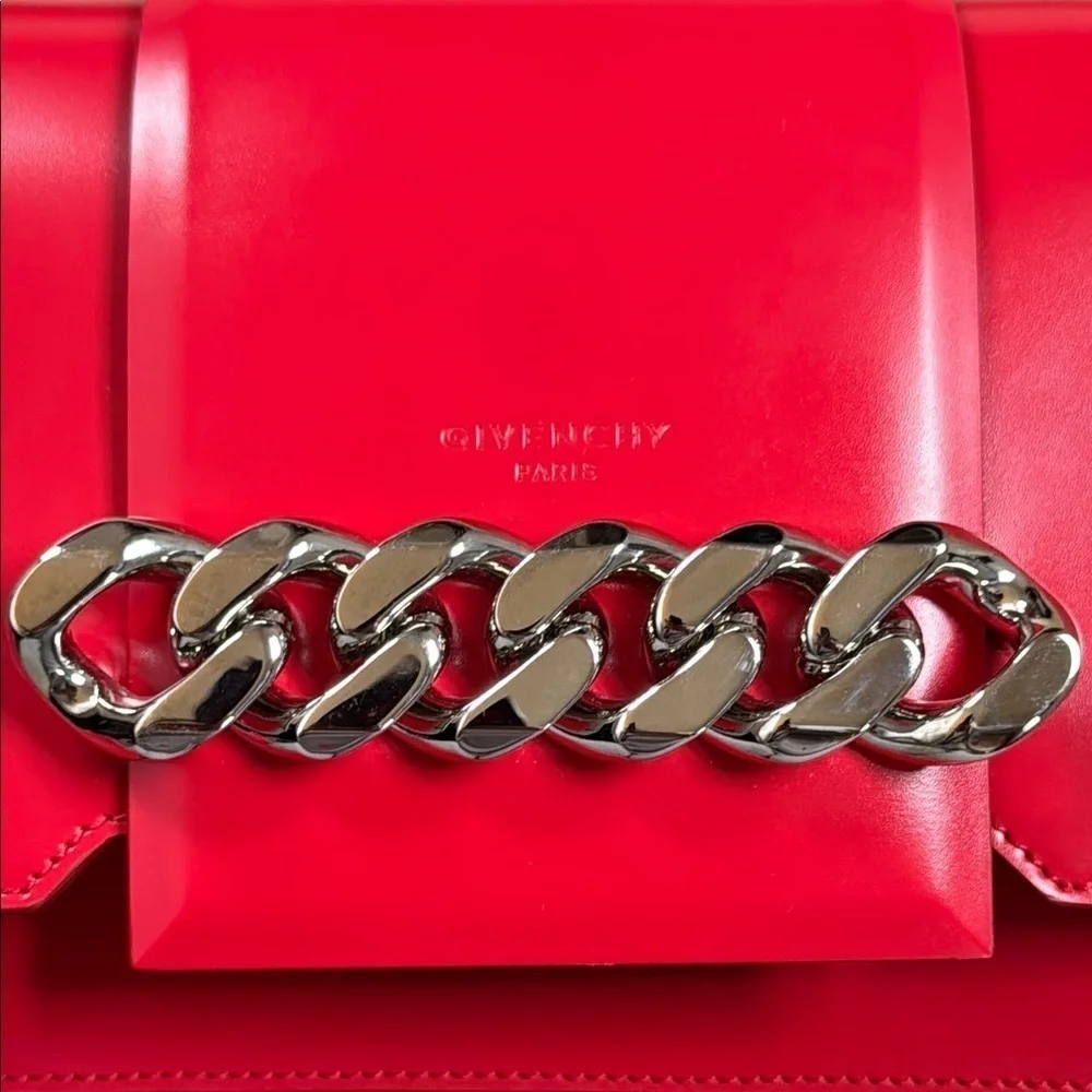Givenchy Calfskin Infinity Flap Shoulder Crossbody Bag Leather Red w Dust bag